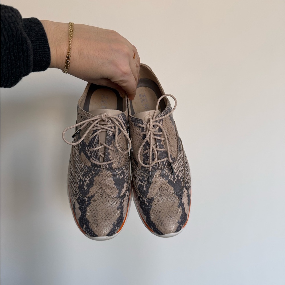 Cole Haan Snakeskin Embossed Leather Lace-Up Sneakers